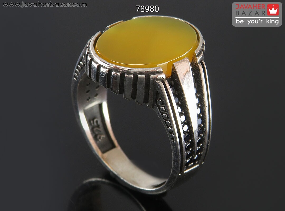 انگشتر نقره عقیق زرد مردانه میکروستینگ [شرف الشمس]